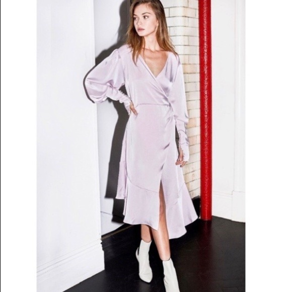 NWT Joie Kyrene Pale Lilac Asymmetrical Wrap-effect Charmeuse Midi Dress XS - Picture 1 of 9